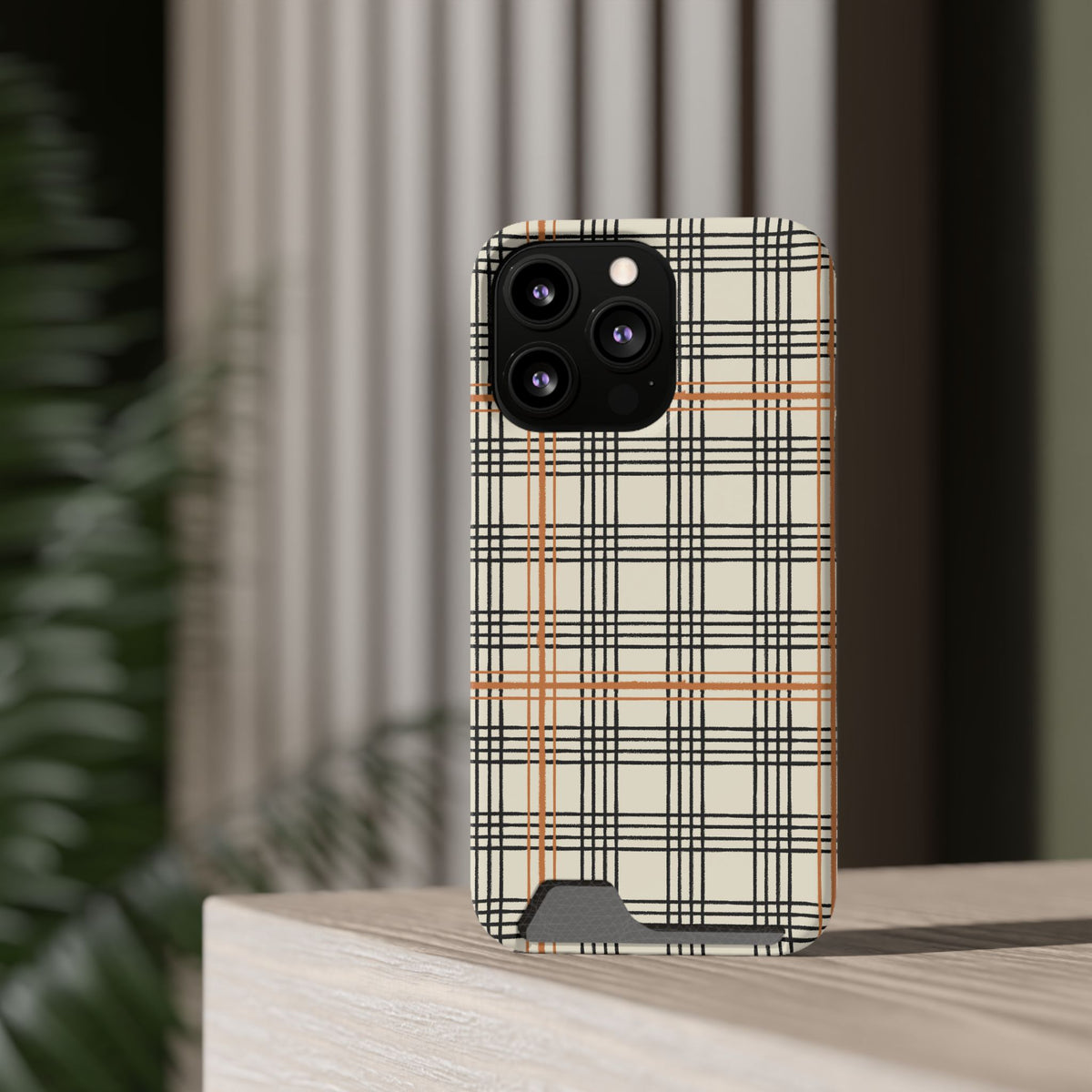 Plaid Card-Holder Phone Case — Slim Protective Wallet Case