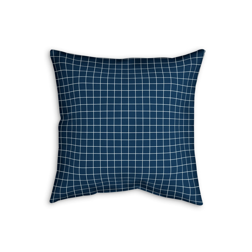 Navy Grid Throw Pillow — Modern Check Faux Linen Accent Cushion