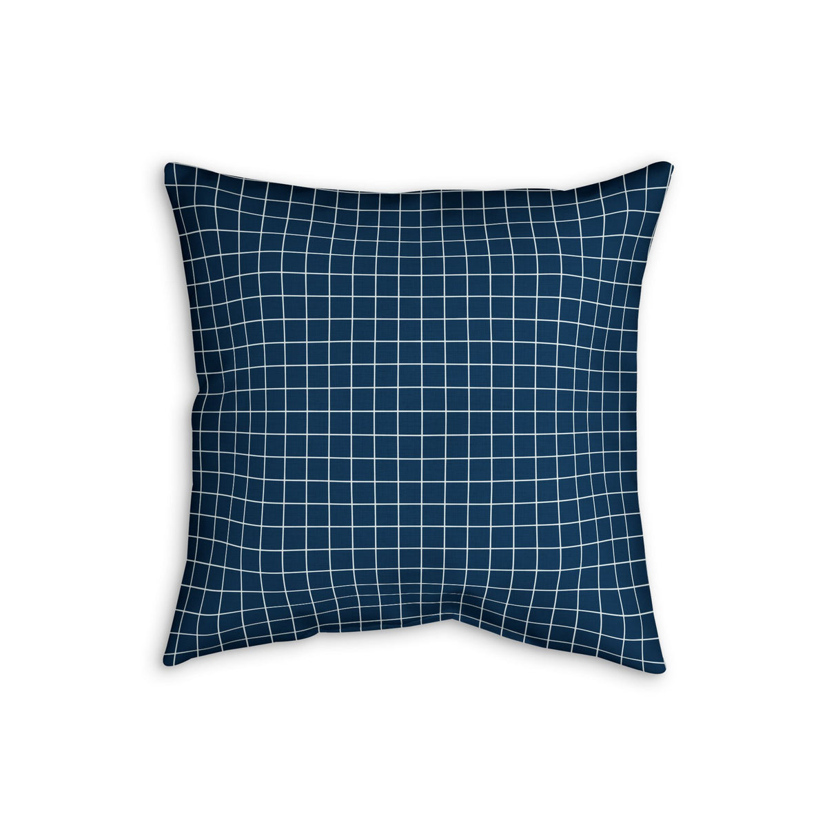 Navy Grid Throw Pillow — Modern Check Faux Linen Accent Cushion