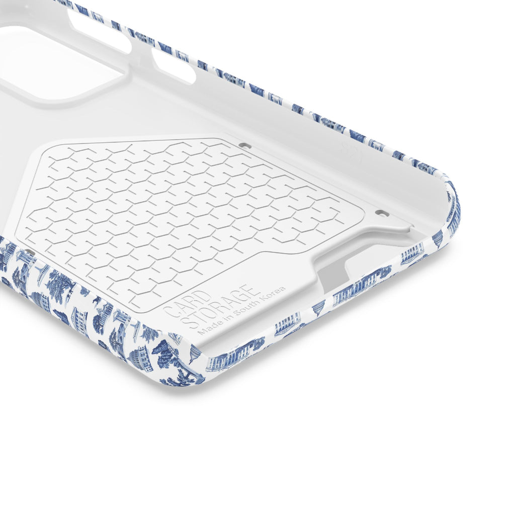 Blue Toile Phone Card Case — Vintage Scenic Pattern Phone Case with Card Holder