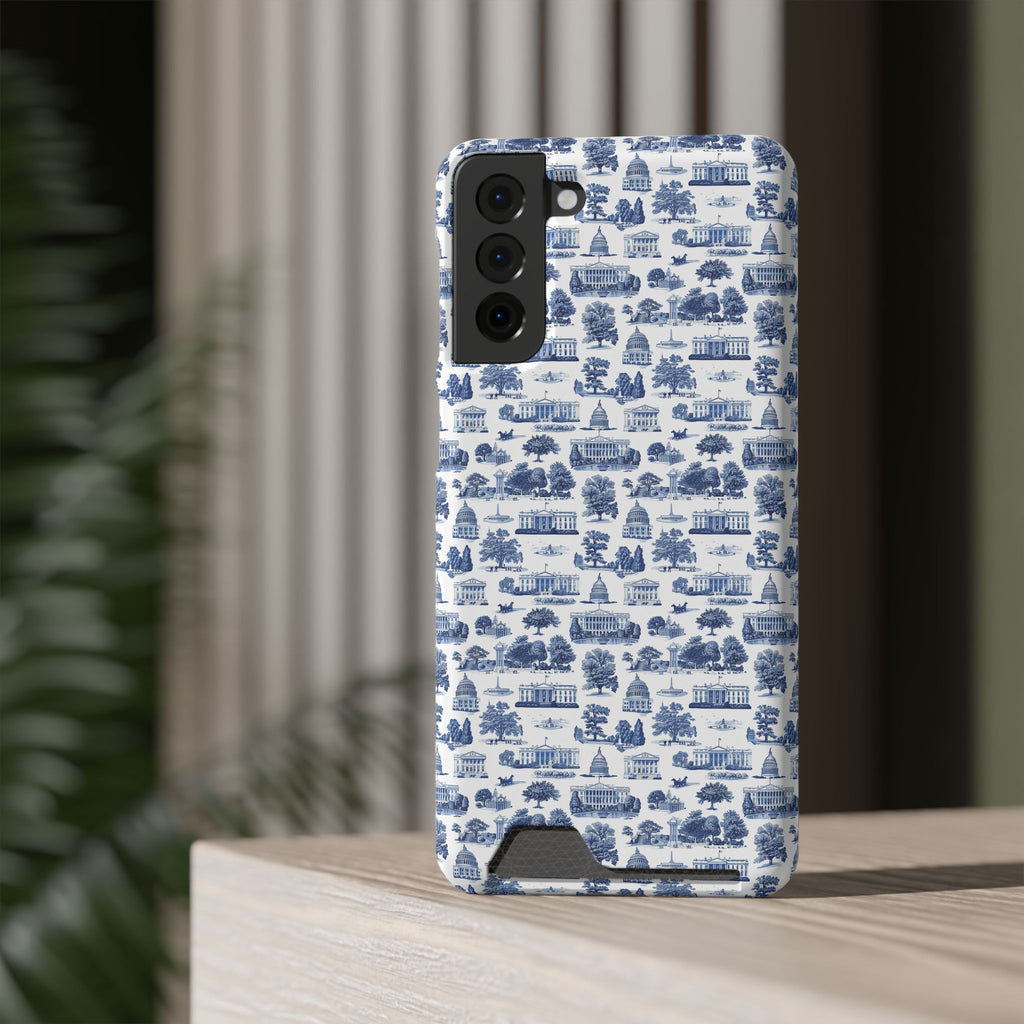 Blue Toile Phone Card Case — Slim Wallet Phone Case with Scenic Pattern