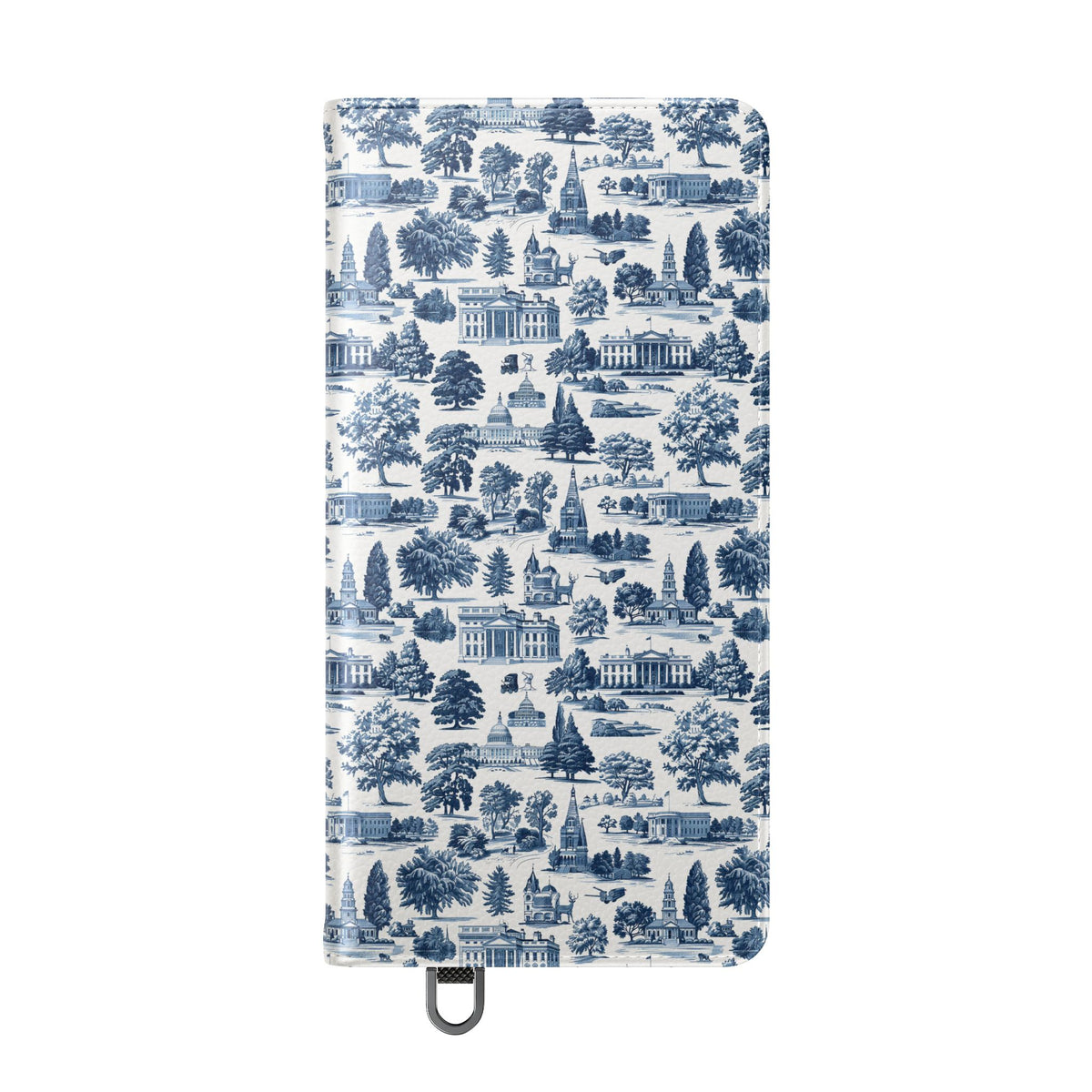 Vintage Toile Flip Phone Case — Blue Scenic Wallet Cover with Card Slots
