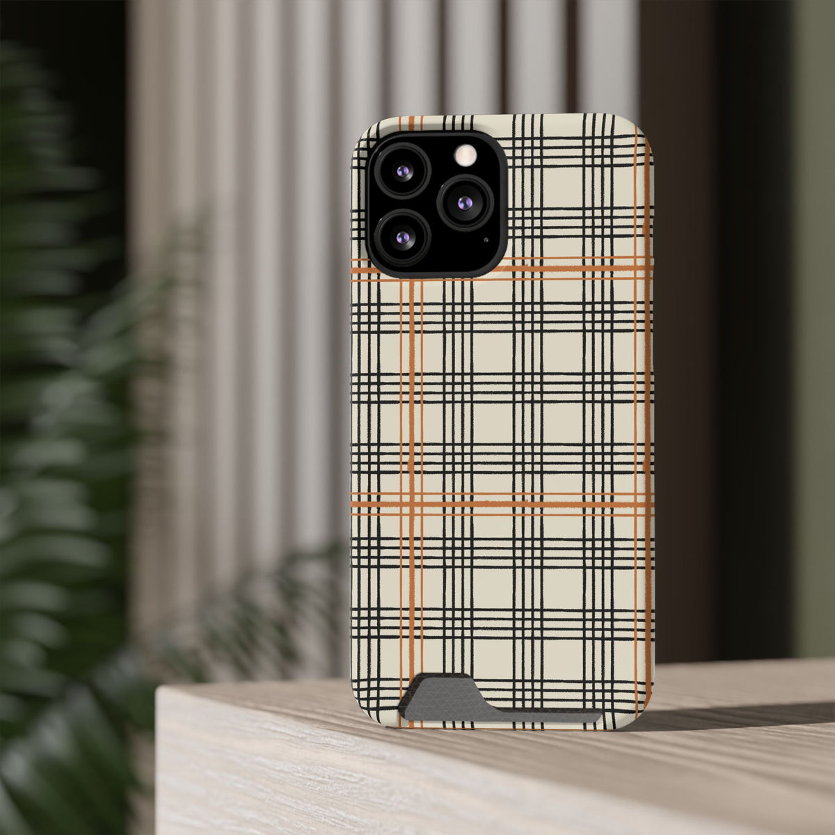Plaid Card-Holder Phone Case — Slim Protective Wallet Case