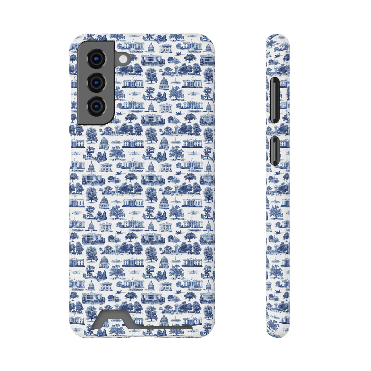 Blue Toile Phone Card Case — Vintage Scenic Pattern Phone Case with Card Holder