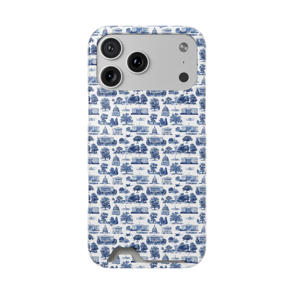 Blue Toile Phone Card Case — Vintage Scenic Pattern Phone Case with Card Holder