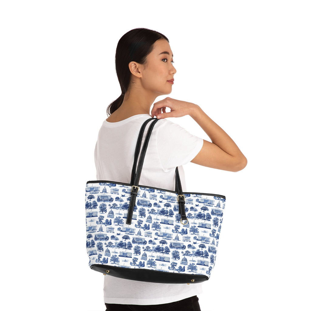 Blue Toile Print PU Shoulder Bag