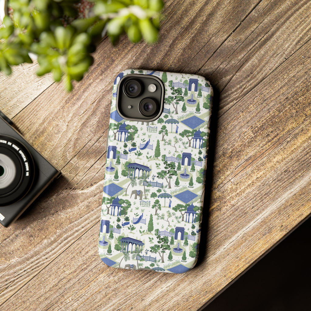 Garden Pavilion Phone Case — Blue & Green Toile Protective iPhone Cover