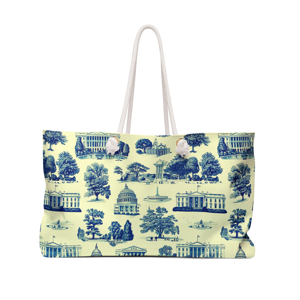 Capitol Toile Weekender Bag — Blue Washington Landmarks Travel Tote