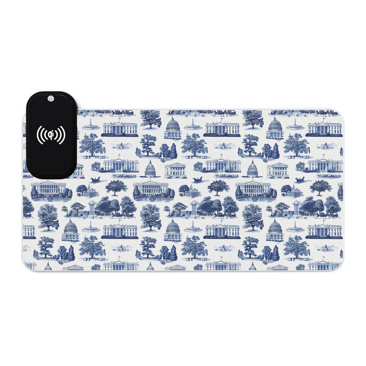 Blue Toile LED Gaming Mouse Pad with Wireless Charger — Extended RGB Desk Mat