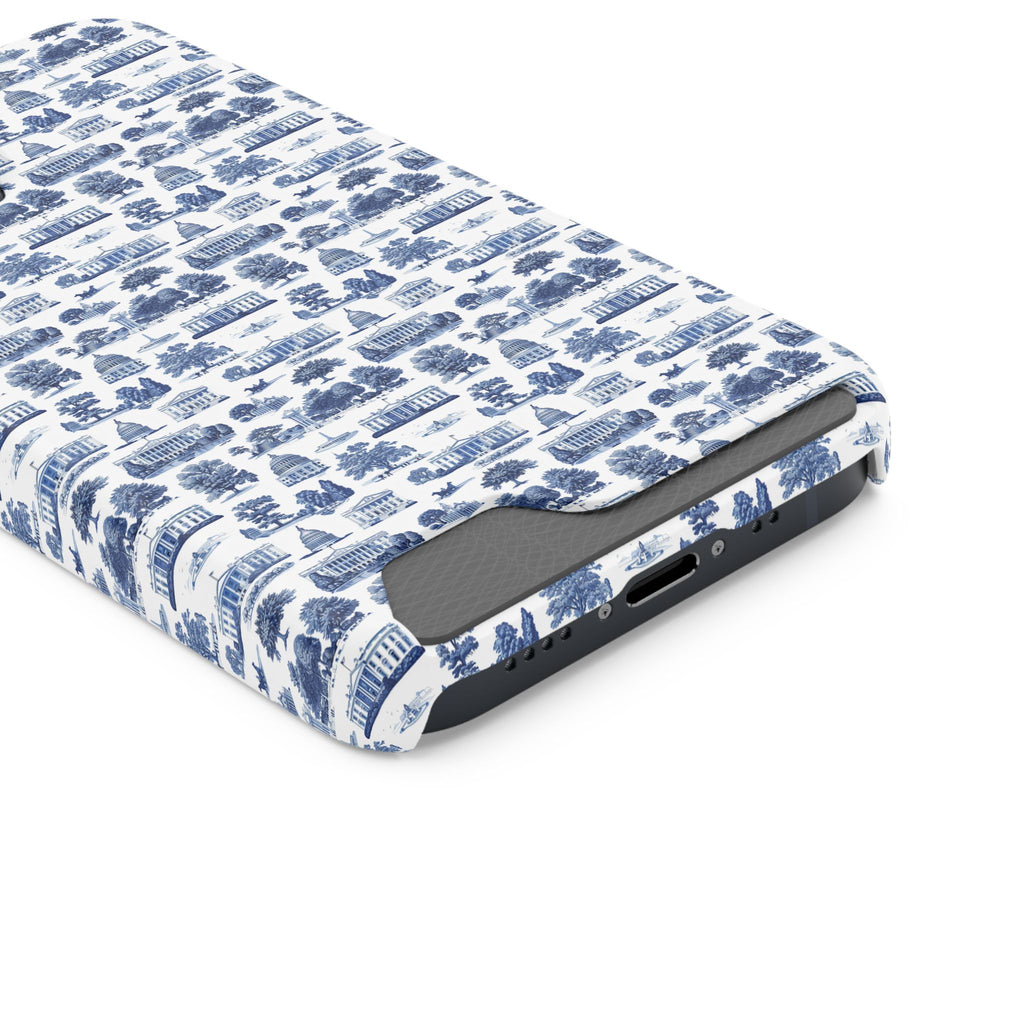 Blue Toile Phone Card Case — Vintage Scenic Pattern Phone Case with Card Holder