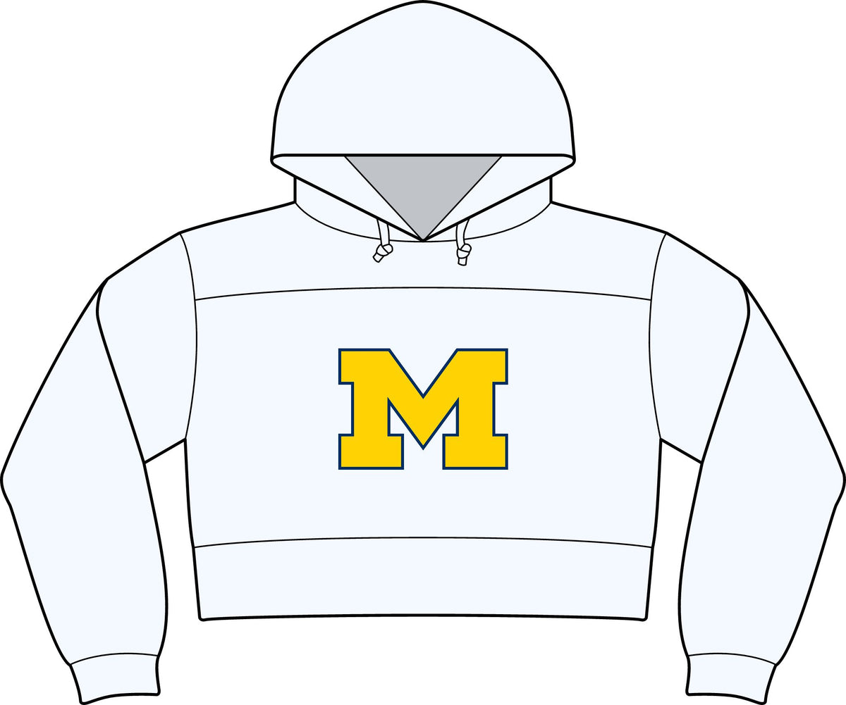 Cropped Fleece Hoodie — Classic Yellow 'M' College Logo (Women's)
