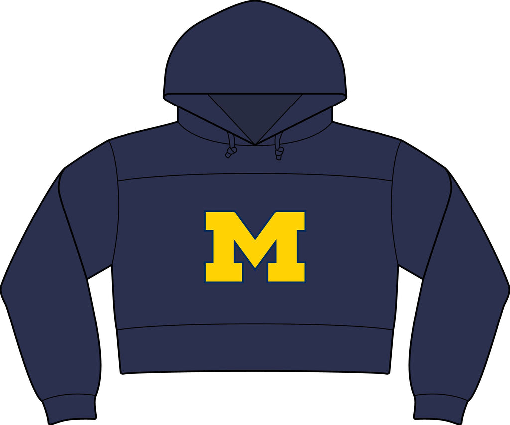 Cropped Fleece Hoodie — Classic Yellow 'M' College Logo (Women's)