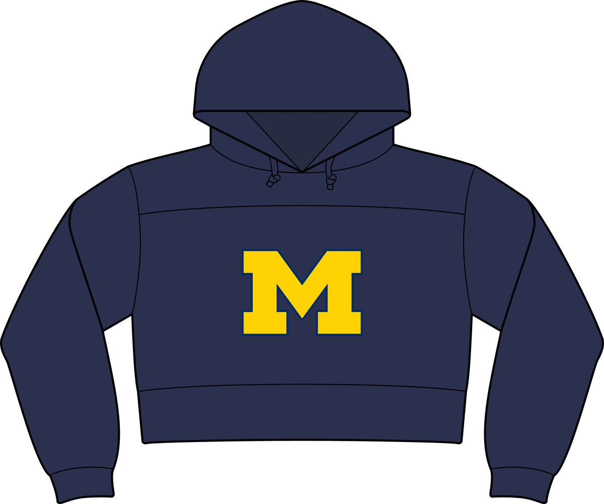 Cropped Fleece Hoodie — Classic Yellow 'M' College Logo (Women's)