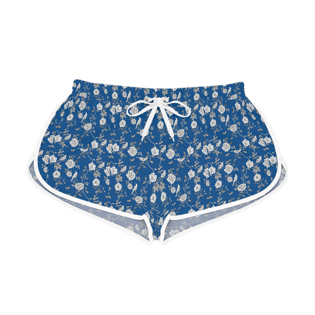Blue Floral Women's Relaxed Shorts — Vintage Rose Print Lounge & Summer Beach Shorts