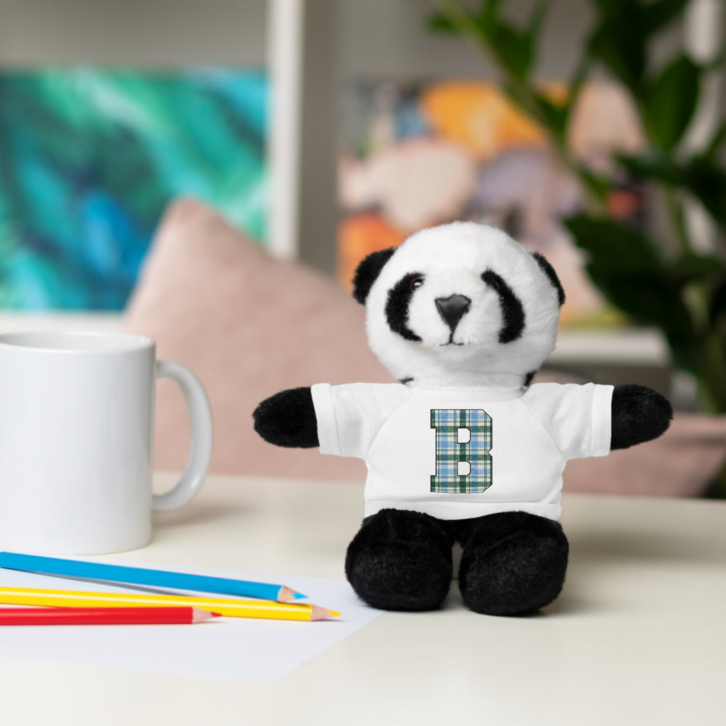 Plush Bear with Plaid Monogram Tee — Personalized Initial 'B' Stuffed Animal Gift
