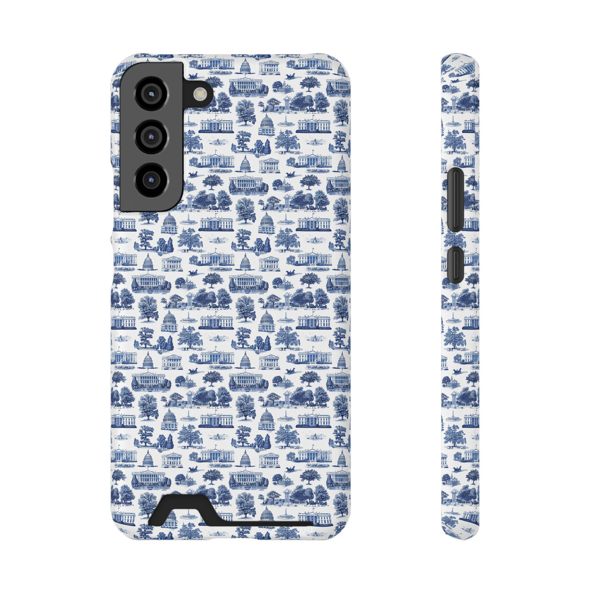Blue Toile Phone Card Case — Vintage Scenic Pattern Phone Case with Card Holder