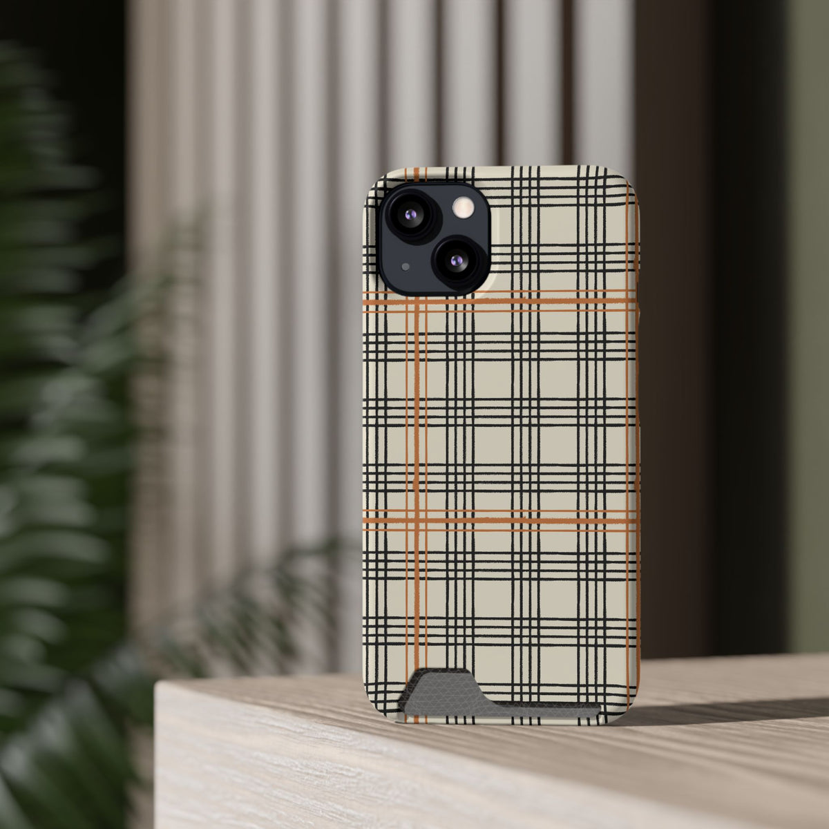 Plaid Card-Holder Phone Case — Slim Protective Wallet Case