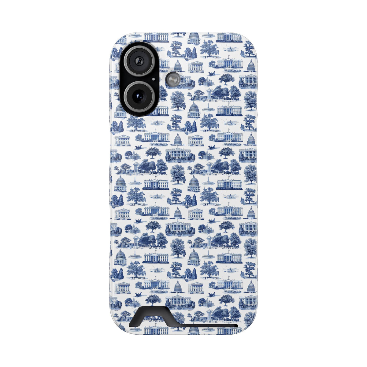 Blue Toile Phone Card Case — Slim Wallet Phone Case with Scenic Pattern