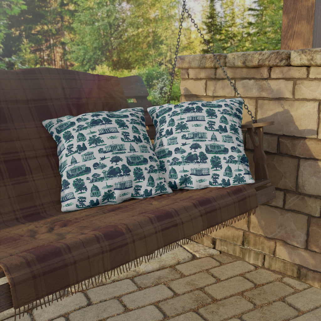 Outdoor Pillow — Blue Washington D.C. Landmark Toile Pattern