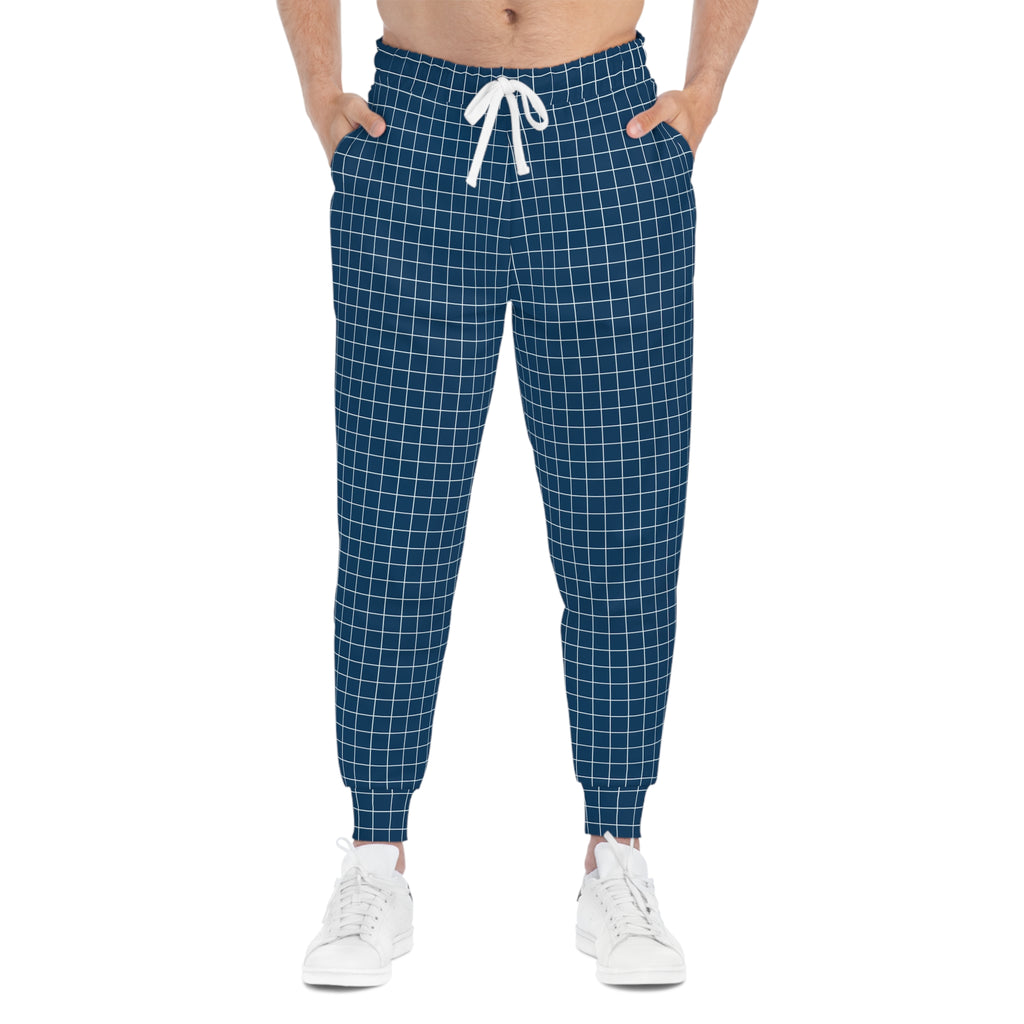 Navy Grid Athletic Joggers — Men's Active Plaid Sweatpants