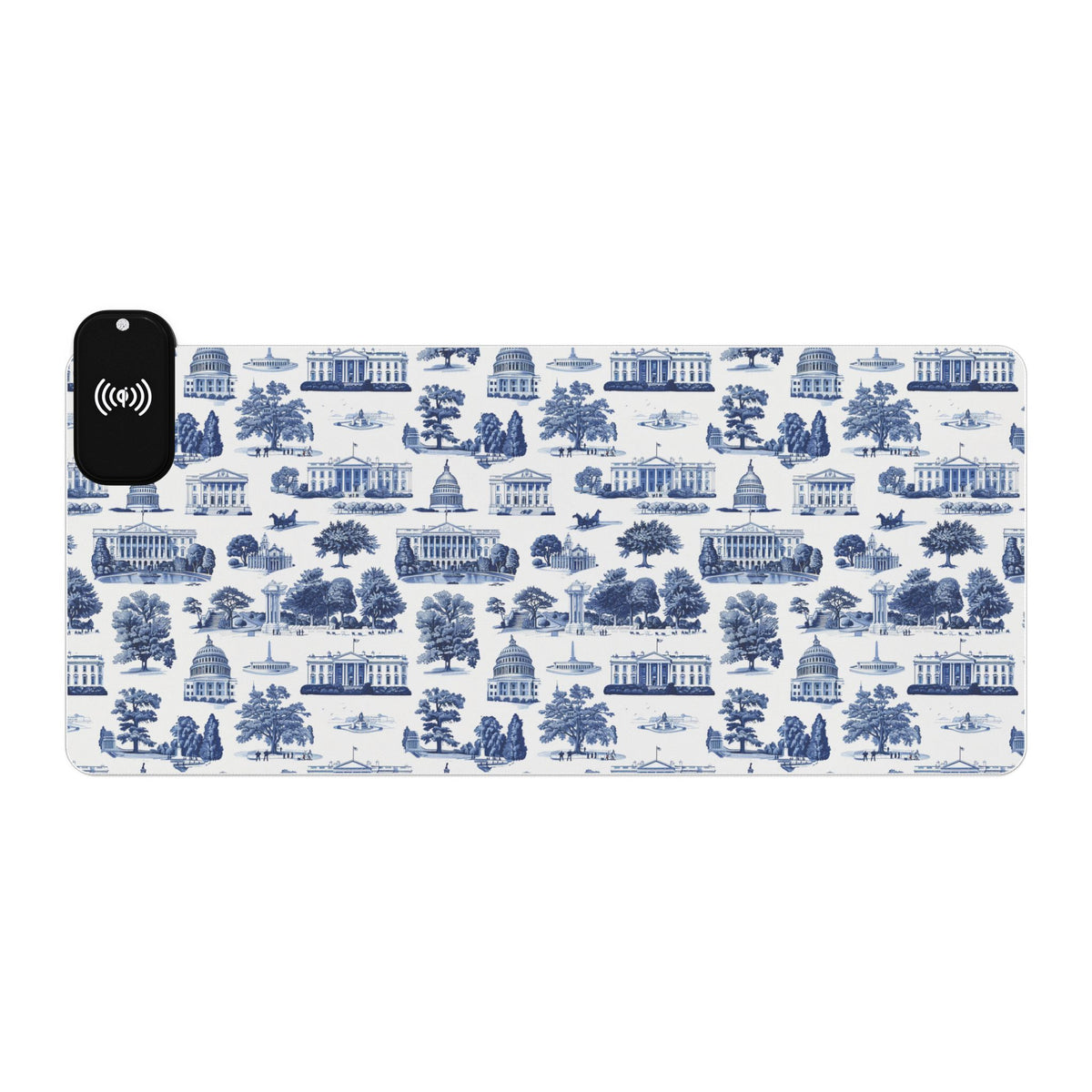 Blue Toile LED Gaming Mouse Pad with Wireless Charger — Extended RGB Desk Mat
