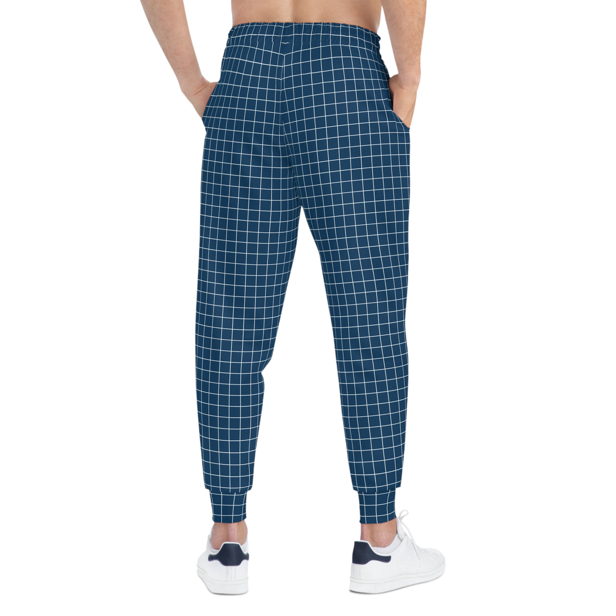 Navy Grid Athletic Joggers — Men's Active Plaid Sweatpants