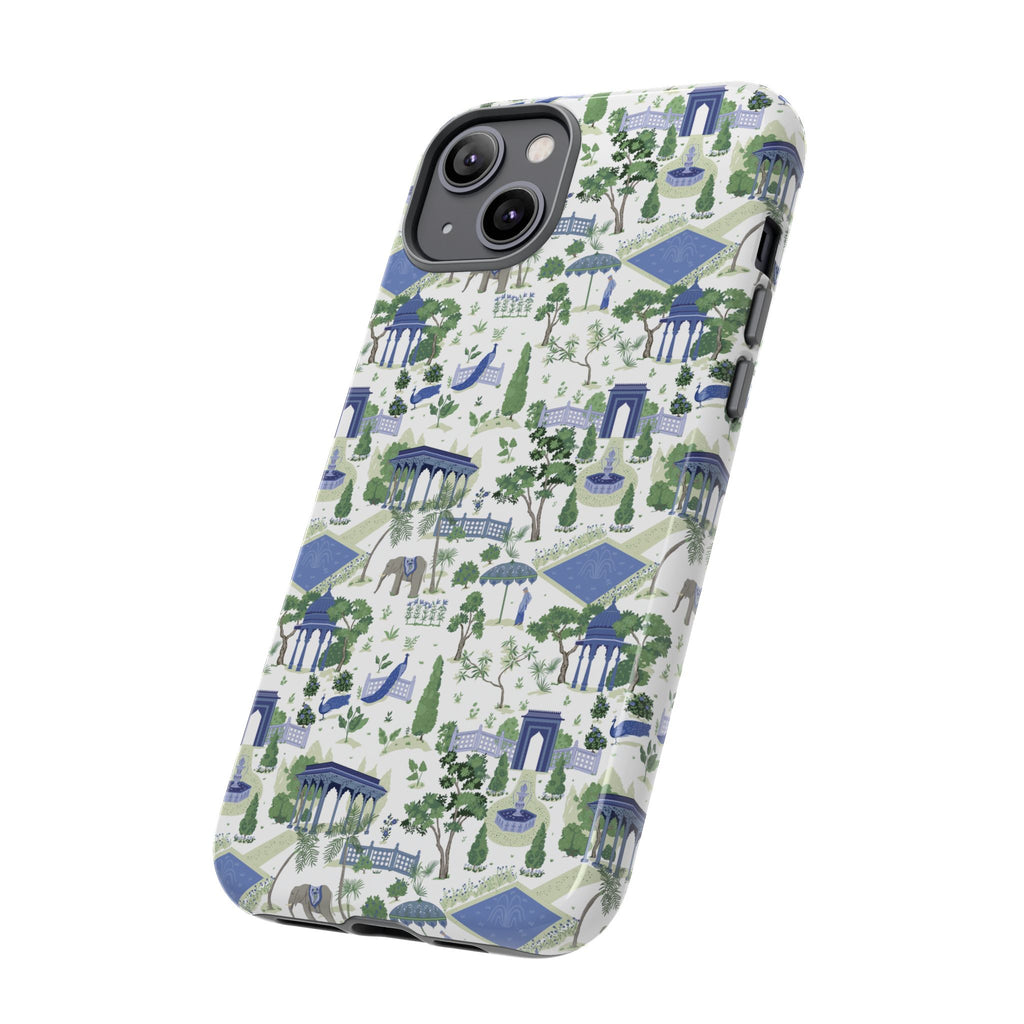 Garden Pavilion Phone Case — Blue & Green Toile Protective iPhone Cover