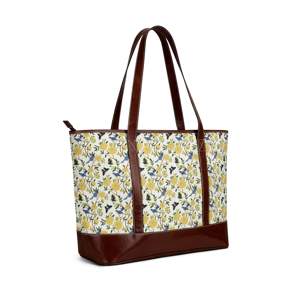 Floral Lemon Tote Handbag — Yellow Wildflower Print Shoulder Bag