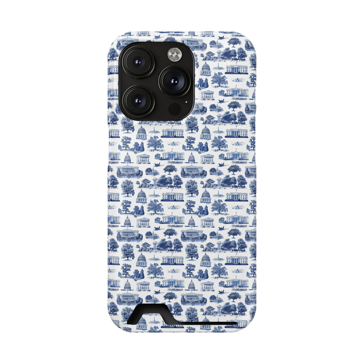 Blue Toile Phone Card Case — Vintage Scenic Pattern Phone Case with Card Holder