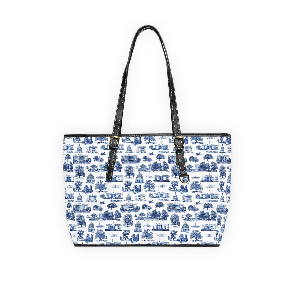 Blue Toile Print PU Shoulder Bag