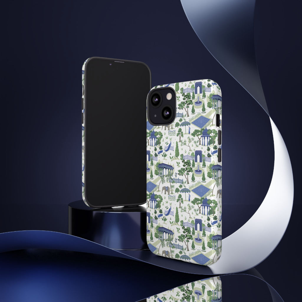 Garden Pavilion Phone Case — Blue & Green Toile Protective iPhone Cover