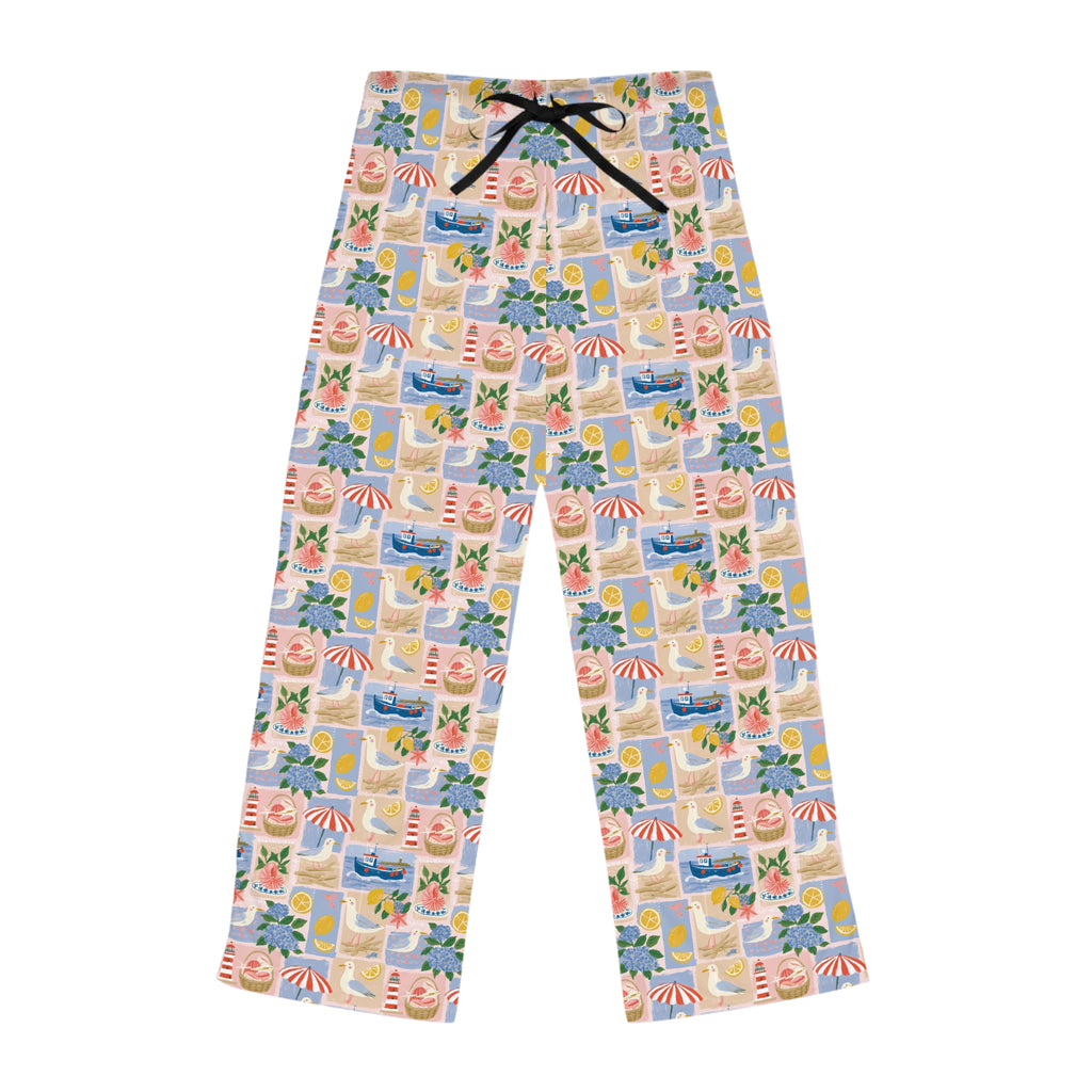 Beach Patchwork Women's Pajama Pants — Floral Seashell Lounge Sleepwear