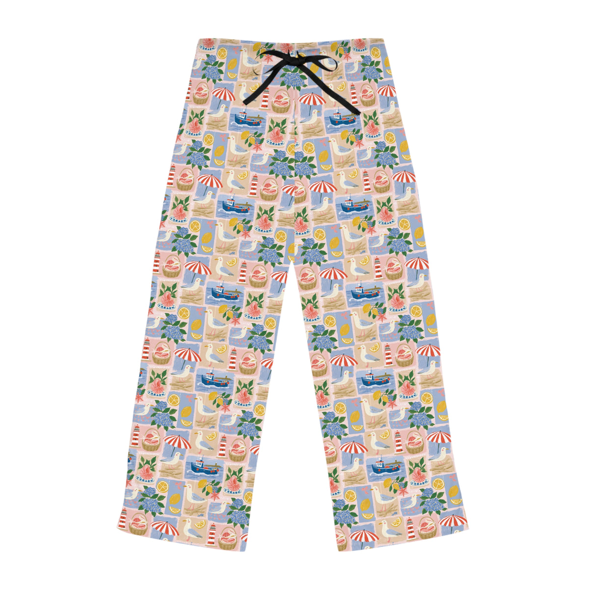 Beach Patchwork Women's Pajama Pants — Floral Seashell Lounge Sleepwear