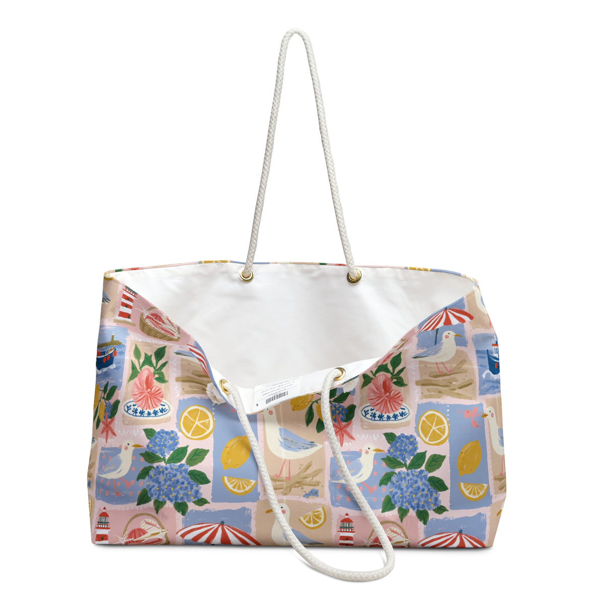 Coastal Summer Weekender Bag — Seaside Seagulls & Hydrangea Tote