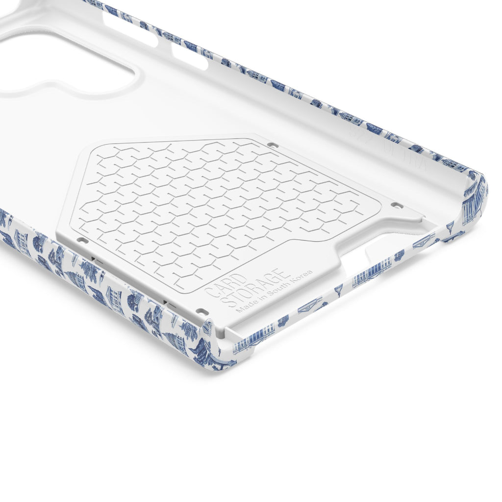 Blue Toile Phone Card Case — Vintage Scenic Pattern Phone Case with Card Holder