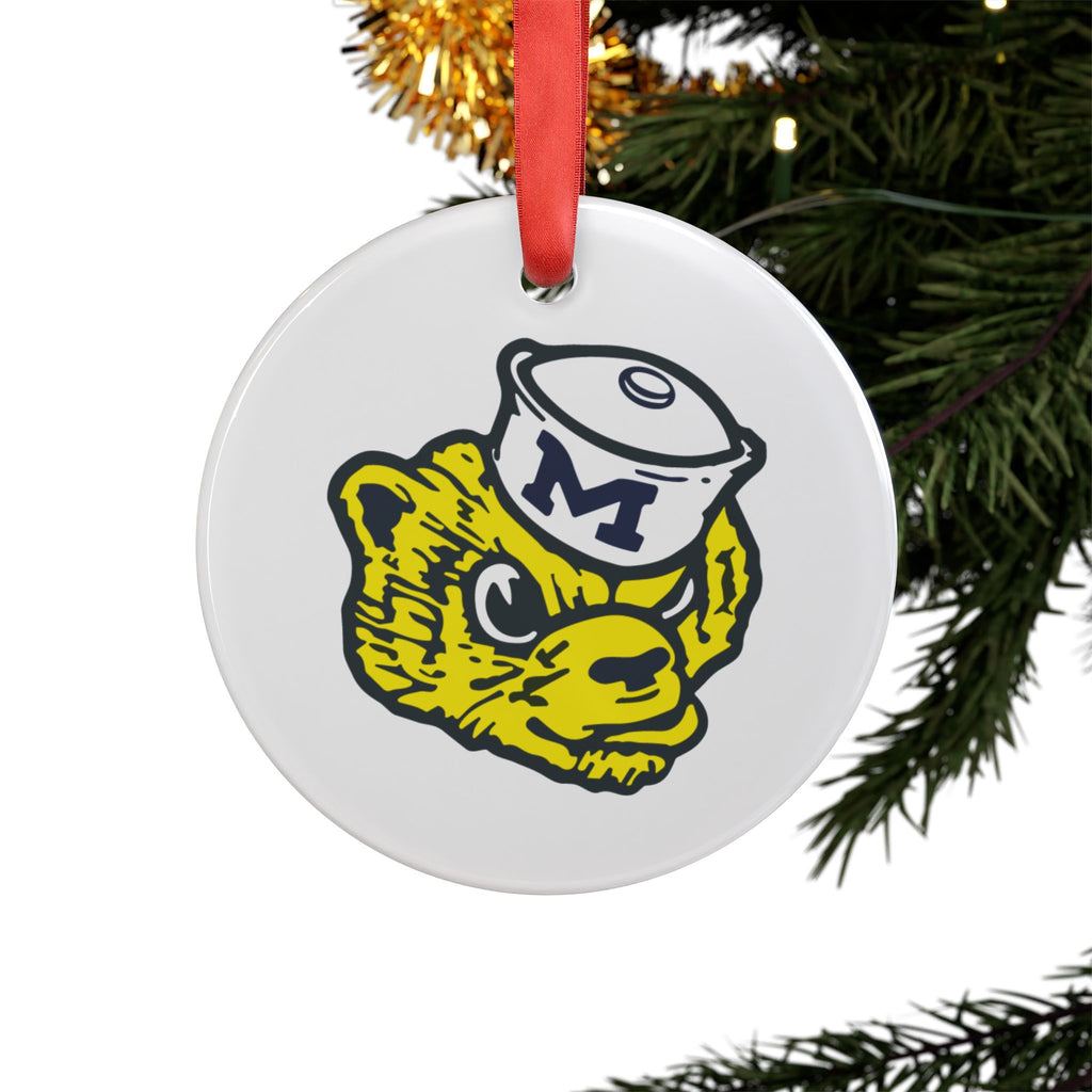 Vintage Mascot Acrylic Ornament — Yellow Bear with Sailor Hat (Holiday Ribbon)