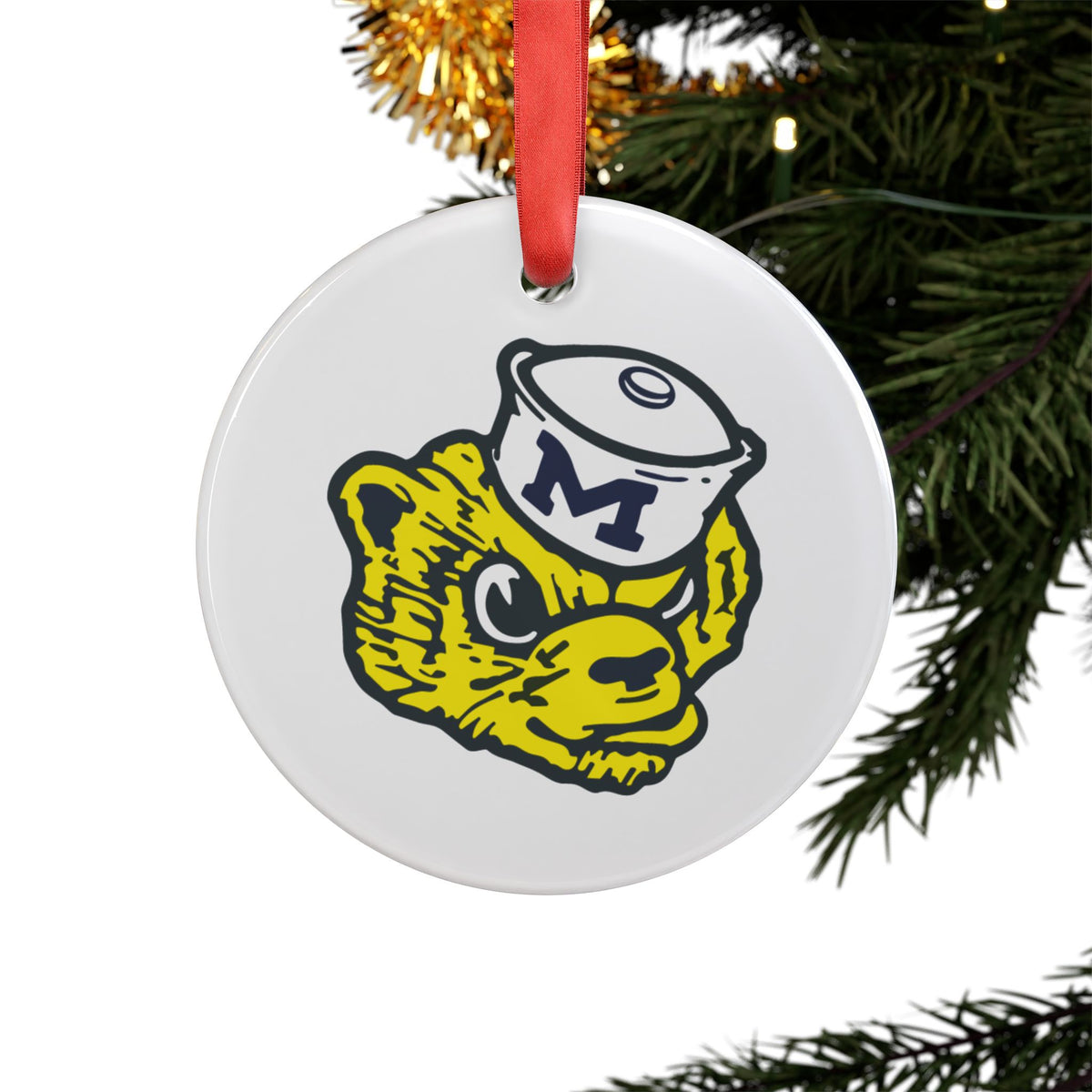 Vintage Mascot Acrylic Ornament — Yellow Bear with Sailor Hat (Holiday Ribbon)