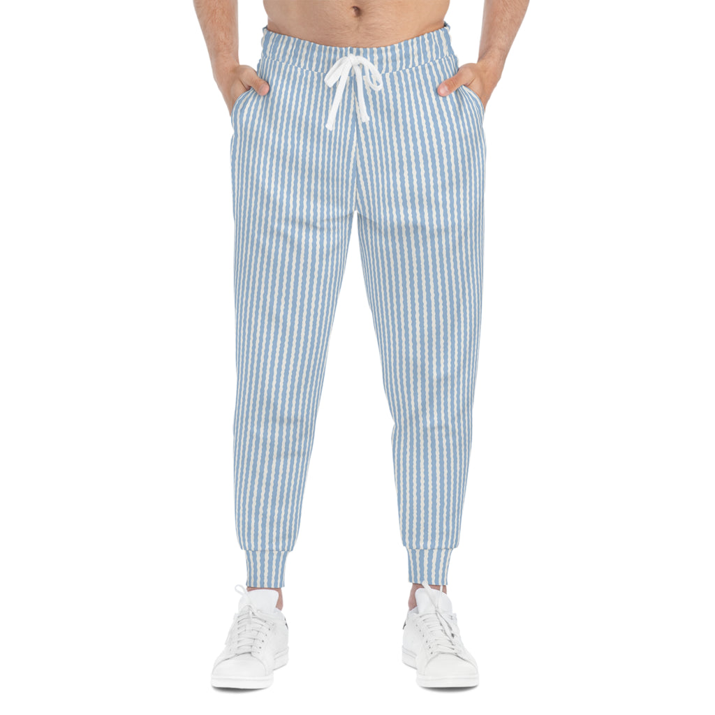 Cityscape Toile Athletic Joggers — Blue Architectural All-Over Print