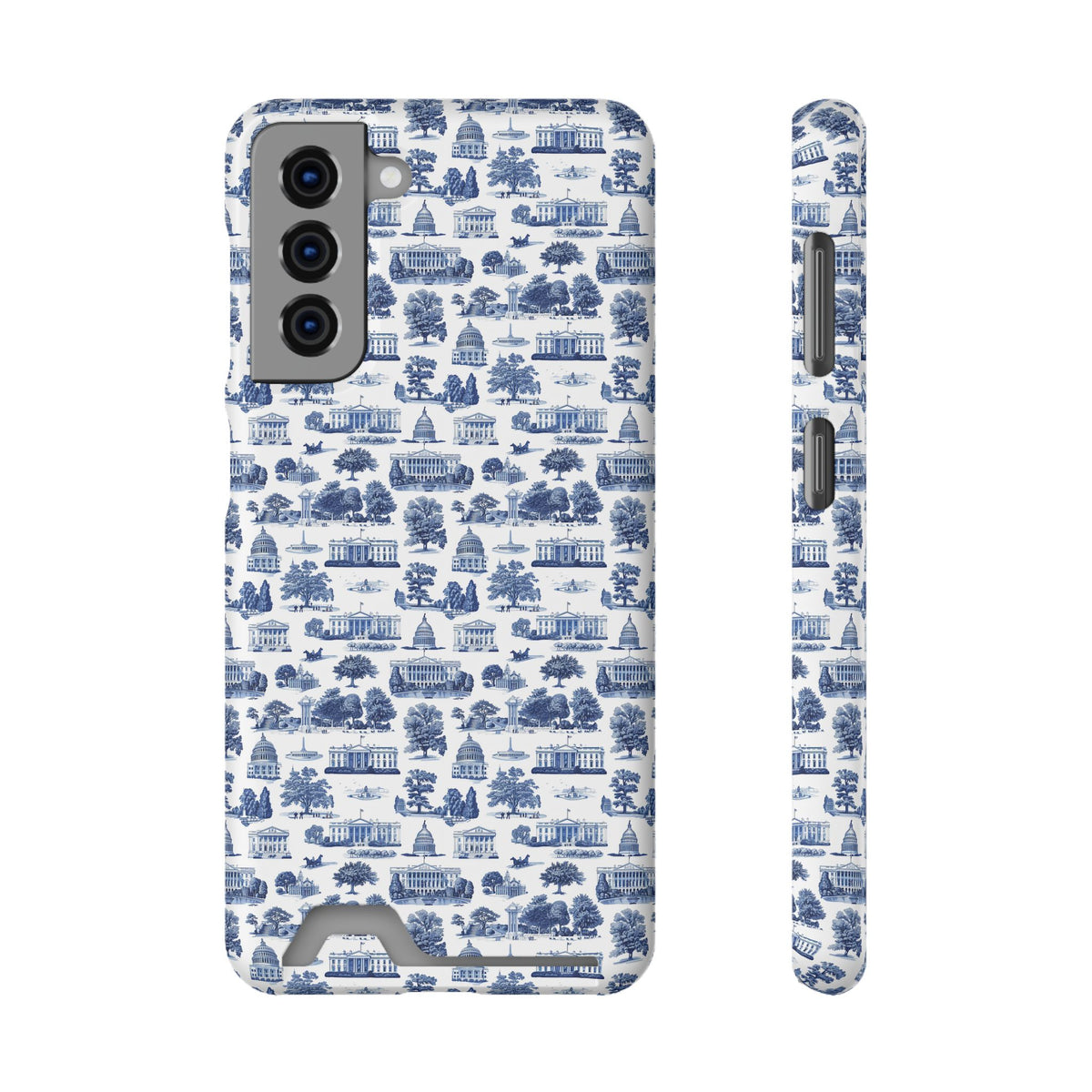 Blue Toile Phone Card Case — Slim Wallet Phone Case with Scenic Pattern