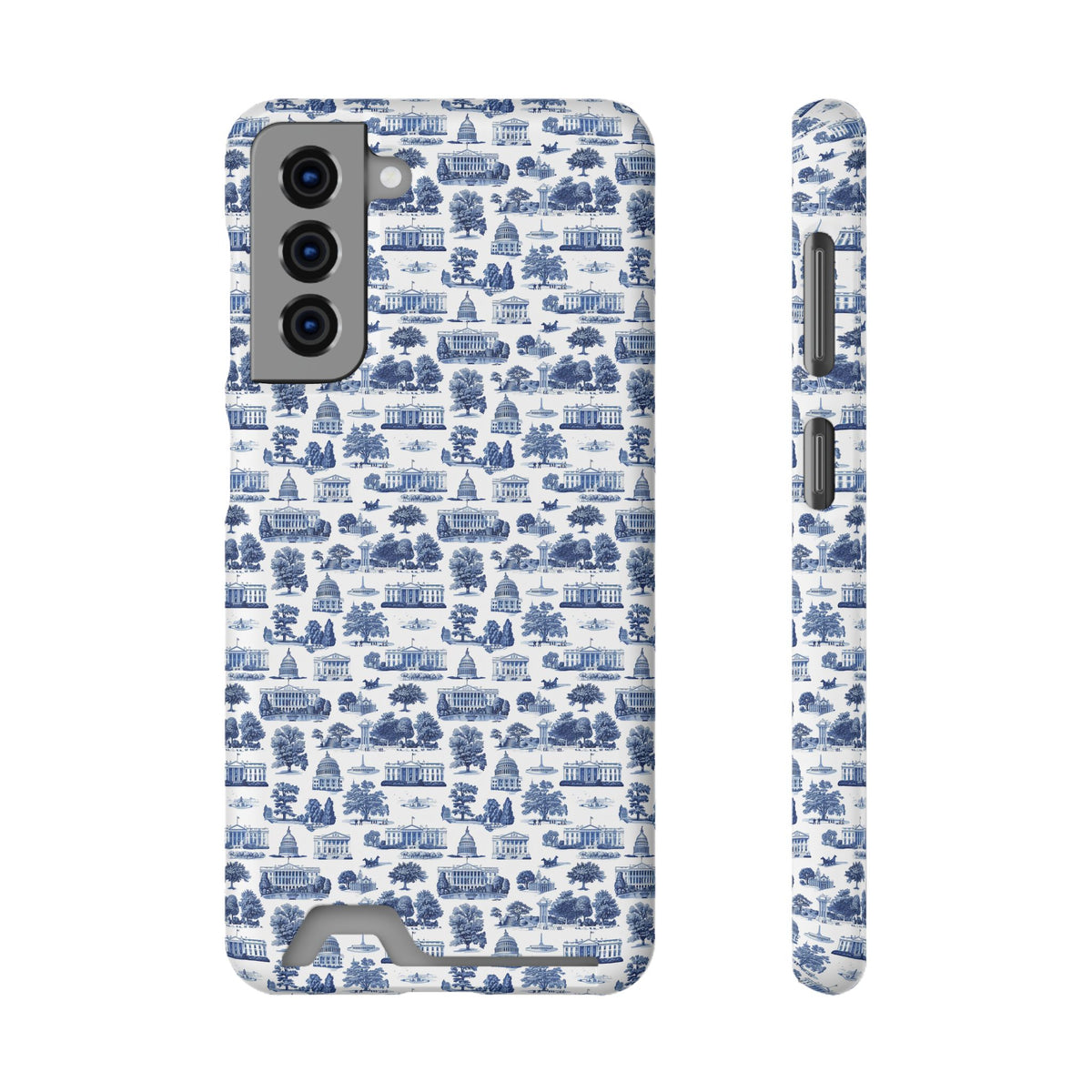Blue Toile Phone Card Case — Vintage Scenic Pattern Phone Case with Card Holder