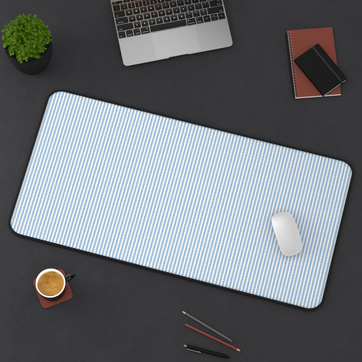 Blue Pinstripe Desk Mat — Minimal Office Desk Pad