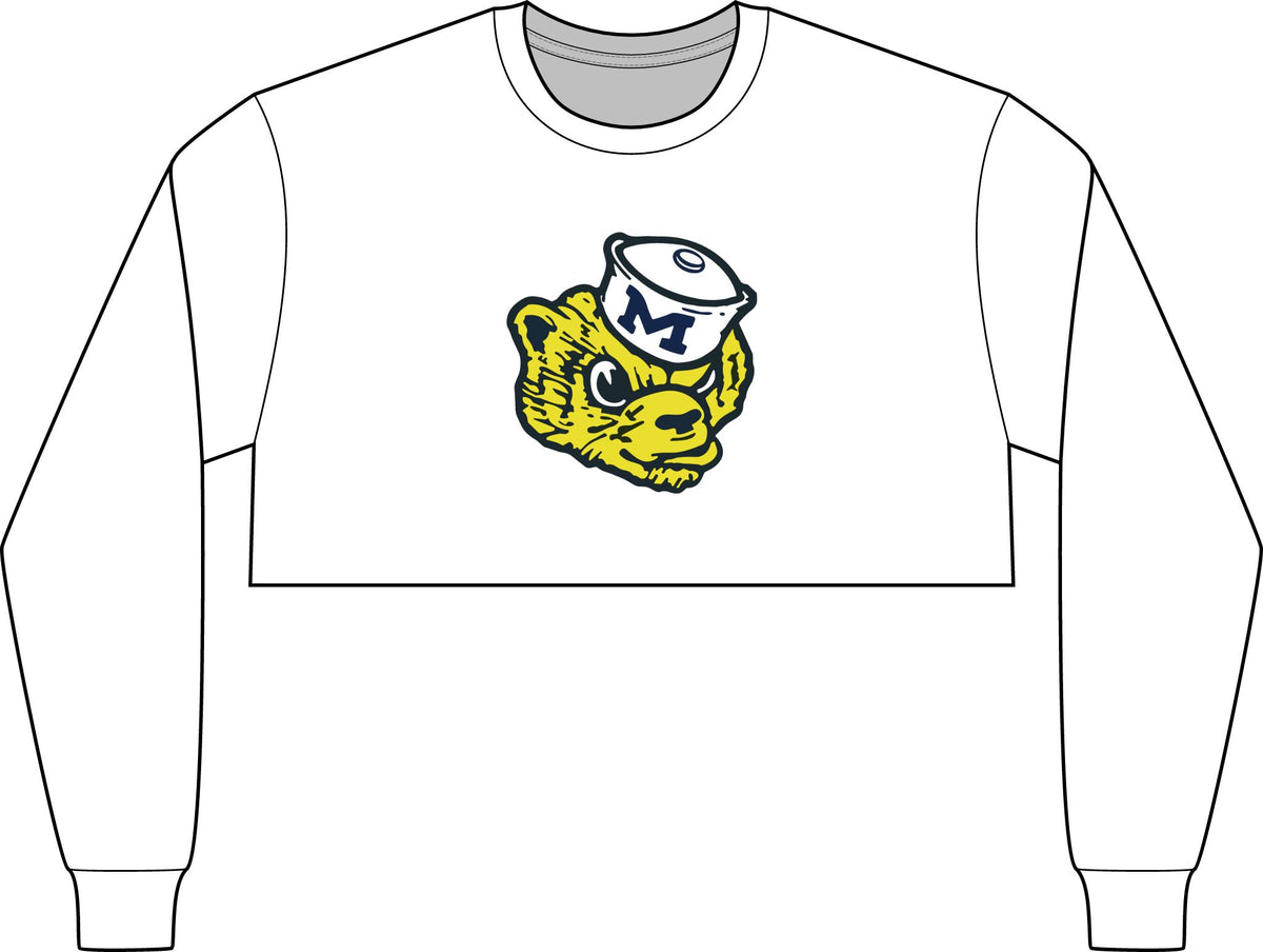 Cropped Long Sleeve Tee - Yellow Block 'M' College Style