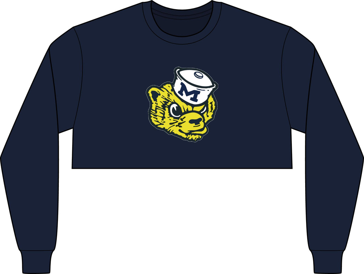 Cropped Long Sleeve Tee - Yellow Block 'M' College Style