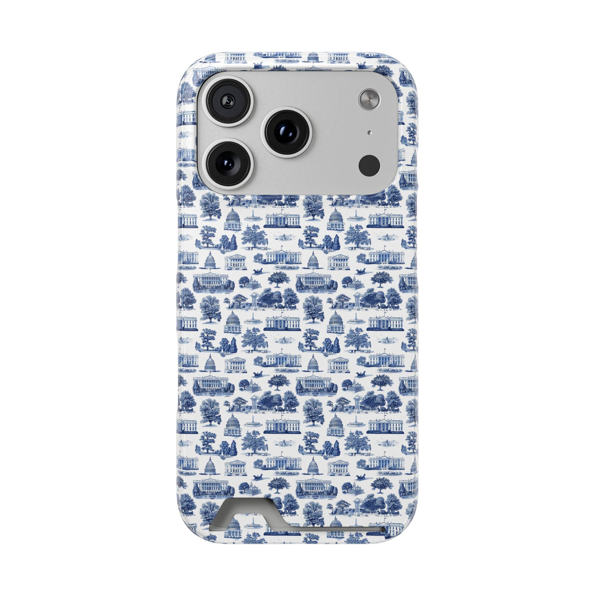 Blue Toile Phone Card Case — Vintage Scenic Pattern Phone Case with Card Holder