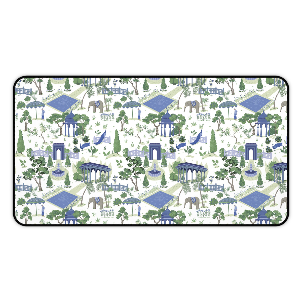 Garden Gazebo Desk Mat — Blue & Green Park Pattern Mouse Pad