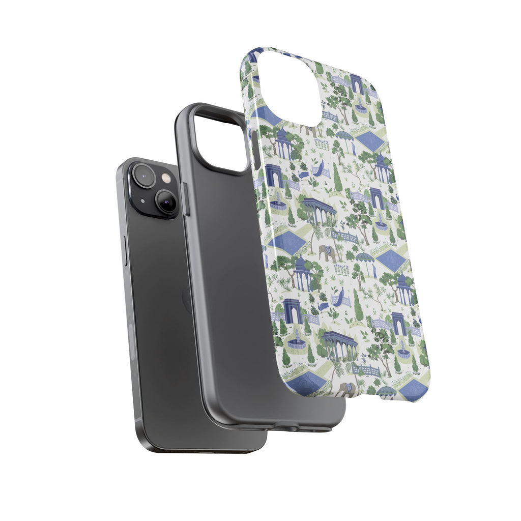 Garden Pavilion Phone Case — Blue & Green Toile Protective iPhone Cover