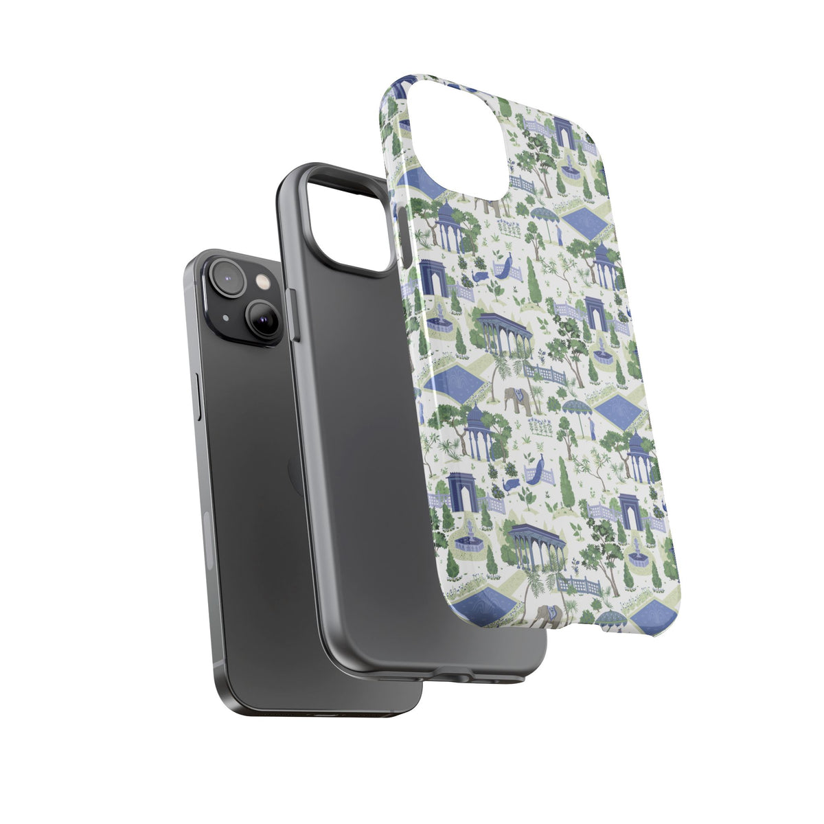 Garden Pavilion Phone Case — Blue & Green Toile Protective iPhone Cover