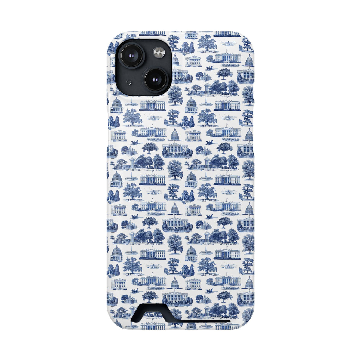 Blue Toile Phone Card Case — Slim Wallet Phone Case with Scenic Pattern