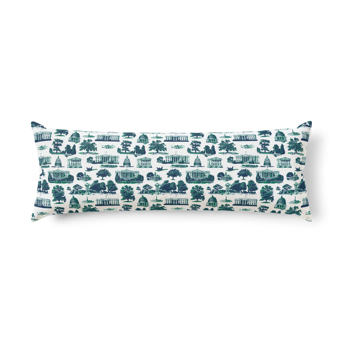 Coastal Cottage Body Pillow — Nautical Blue Harbor Scene Decorative Lumbar Pillow