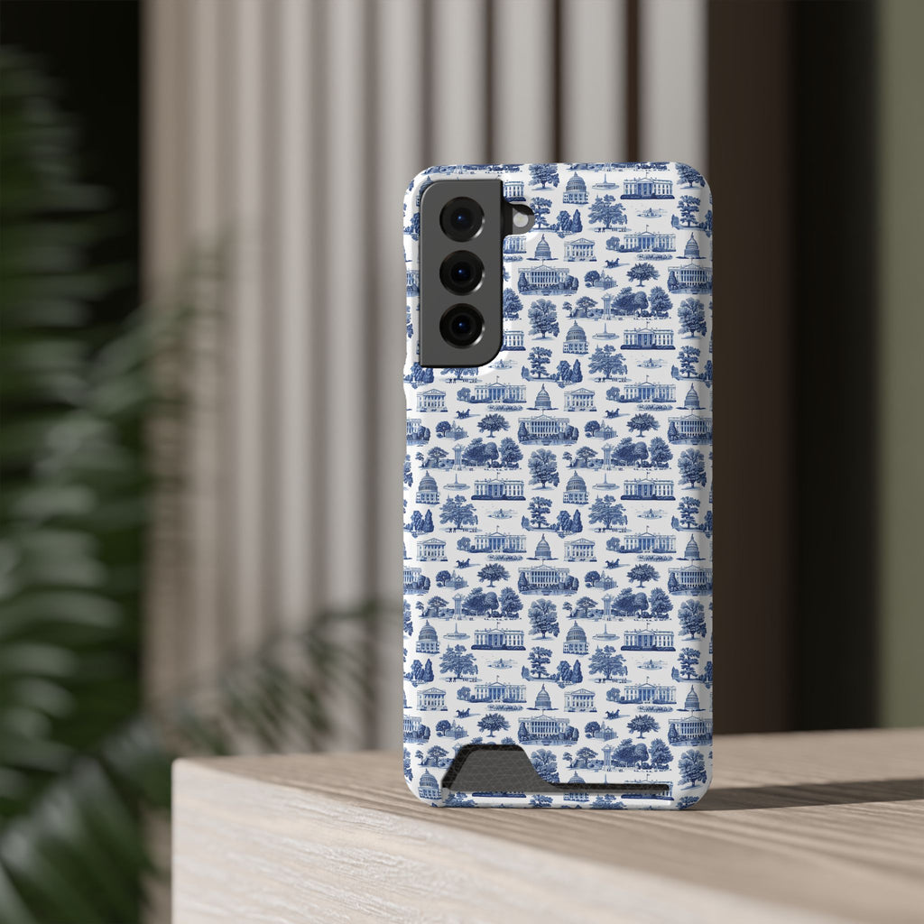 Blue Toile Phone Card Case — Slim Wallet Phone Case with Scenic Pattern